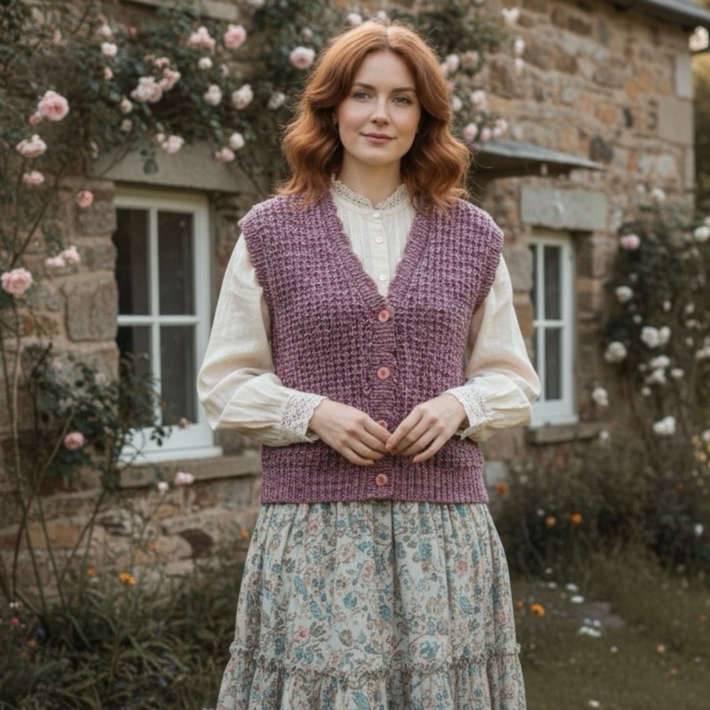 Vtg Scalloped Sweater Vest Size Medium Pink Grandma Cottage 80s 90s D’Alliard’s